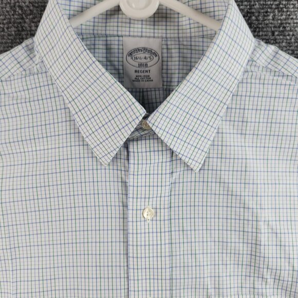 Brooks Brothers Regent 16.5 4/5 Cotton Non-Iron Blue and Green Check Long Sleeve - Picture 2 of 16